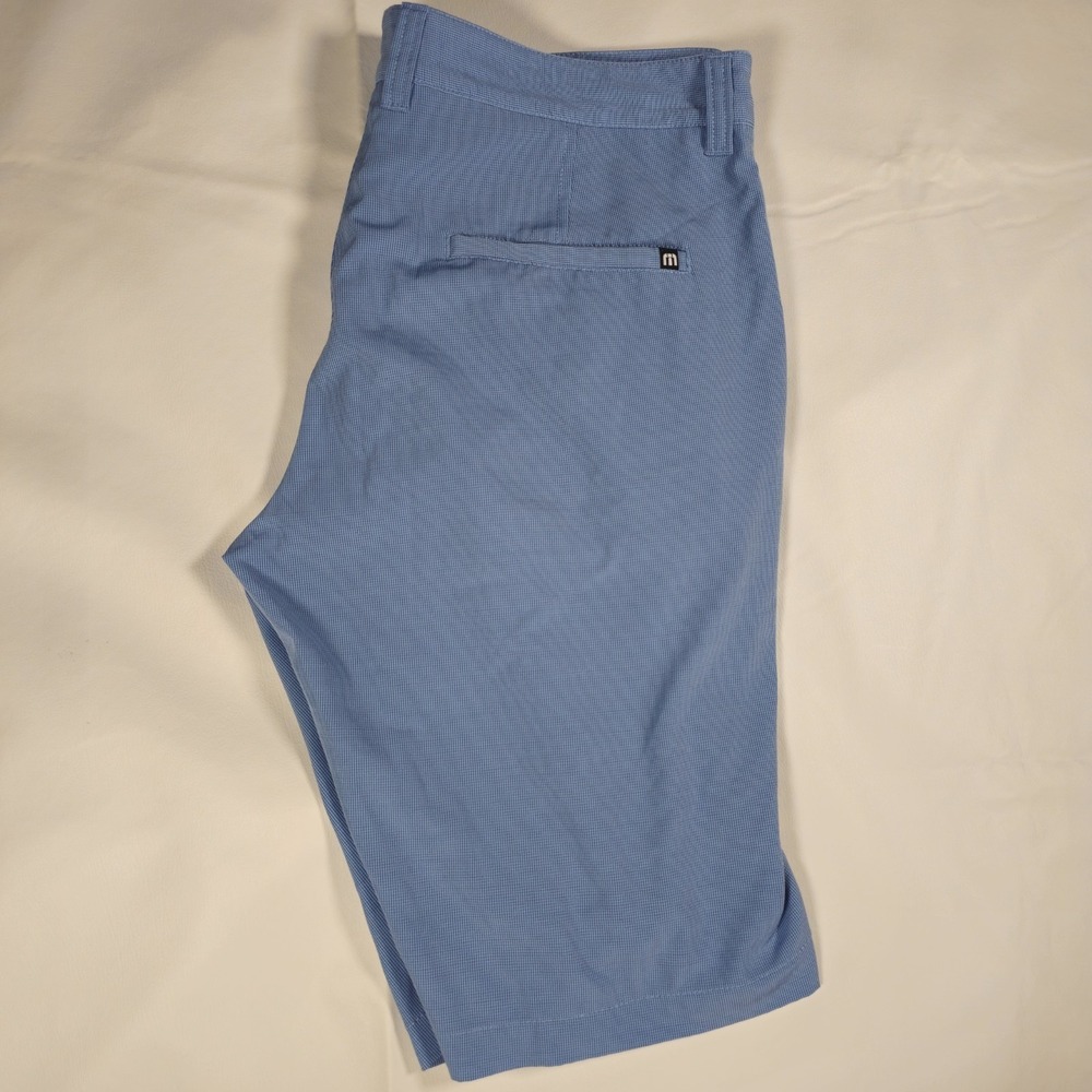 Travis Mathew Golf Shorts Men's‎ Size 34 Blue Micro Check Stretch Chino Casual